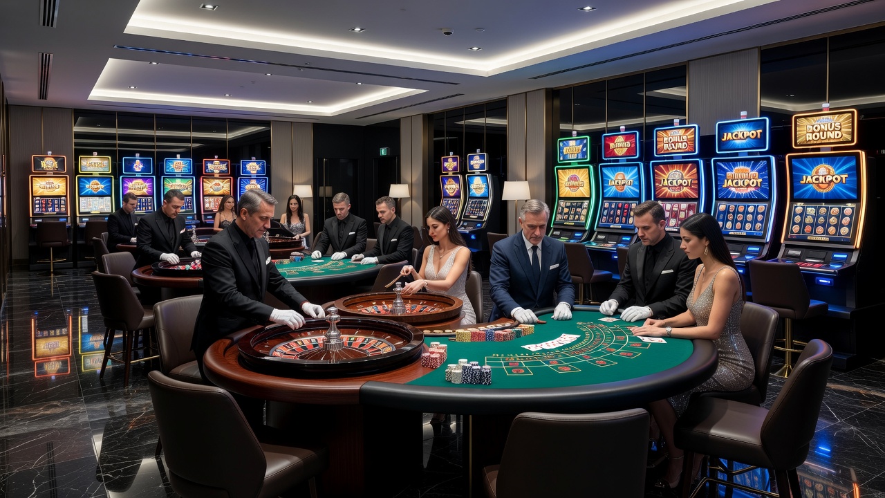 Modern online casino interface displayed on multiple devices showing game selections