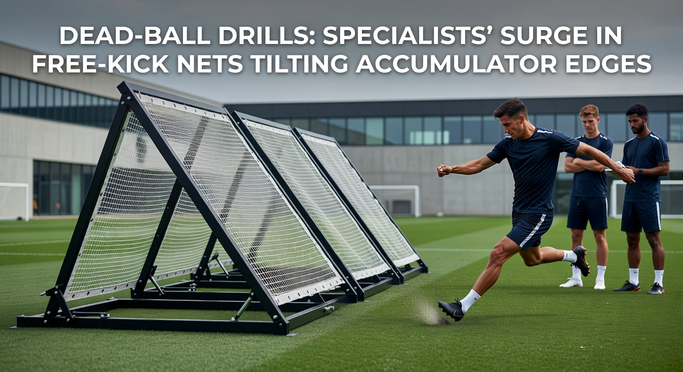 A specialist free-kick taker curving the ball over the wall into the top corner during intensive dead-ball training, highlighting precision drills that boost conversion rates.