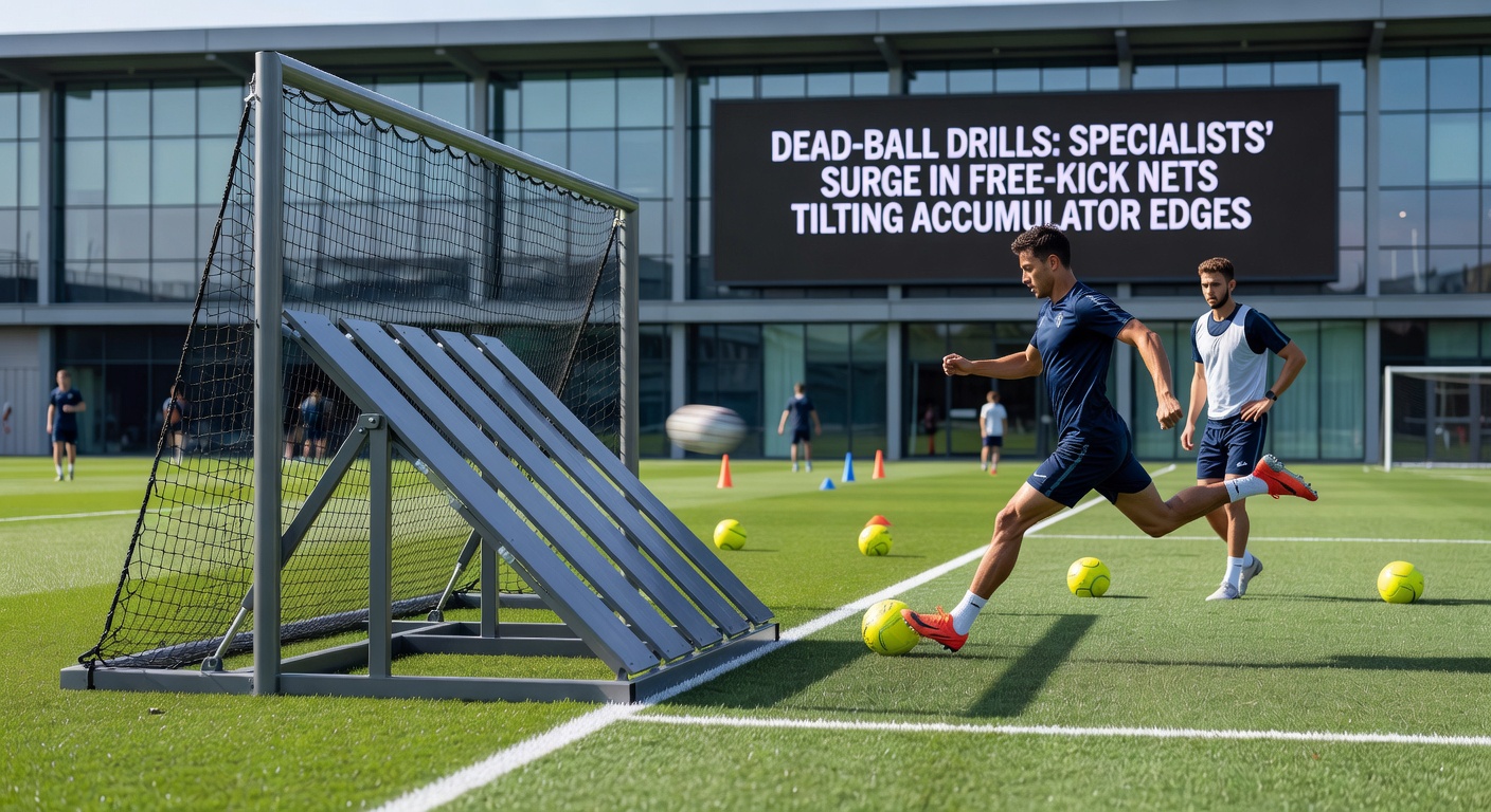 Graph overlay on a match still showing rising free-kick goal trends across Europe's top leagues, with specialist players highlighted in action shots from recent fixtures.