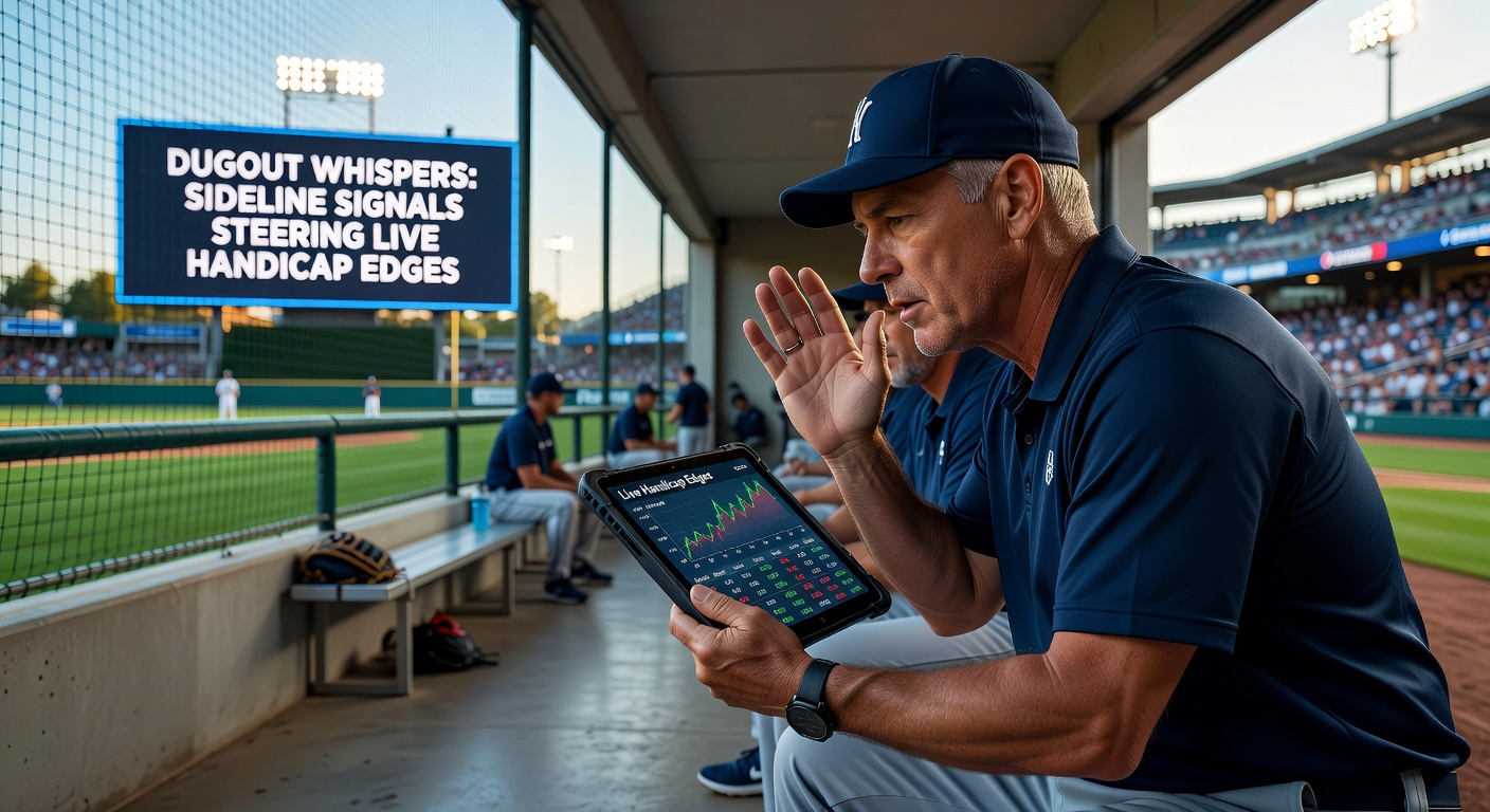 Close-up of assistant coach using hand signals to direct midfielders, with live odds overlay showing handicap shift in a Champions League quarterfinal
