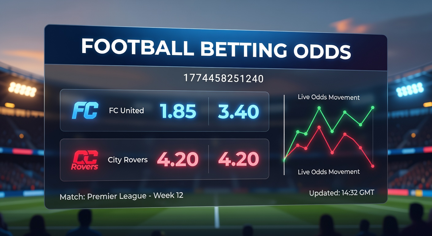 Digital display showing fluctuating football betting odds on a bookmaker's platform during a live match