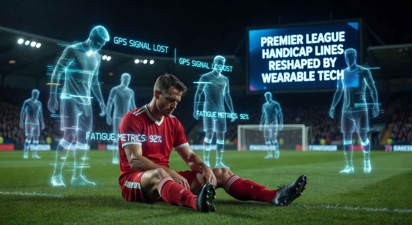 A footballer wearing a GPS vest during training, with data overlays showing speed and distance metrics