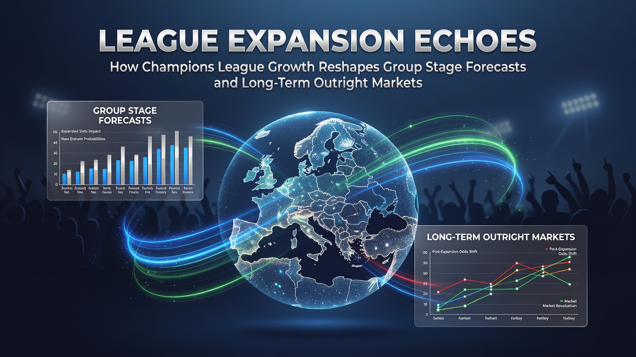 Champions League stadium with expanded league phase visuals showing team distributions