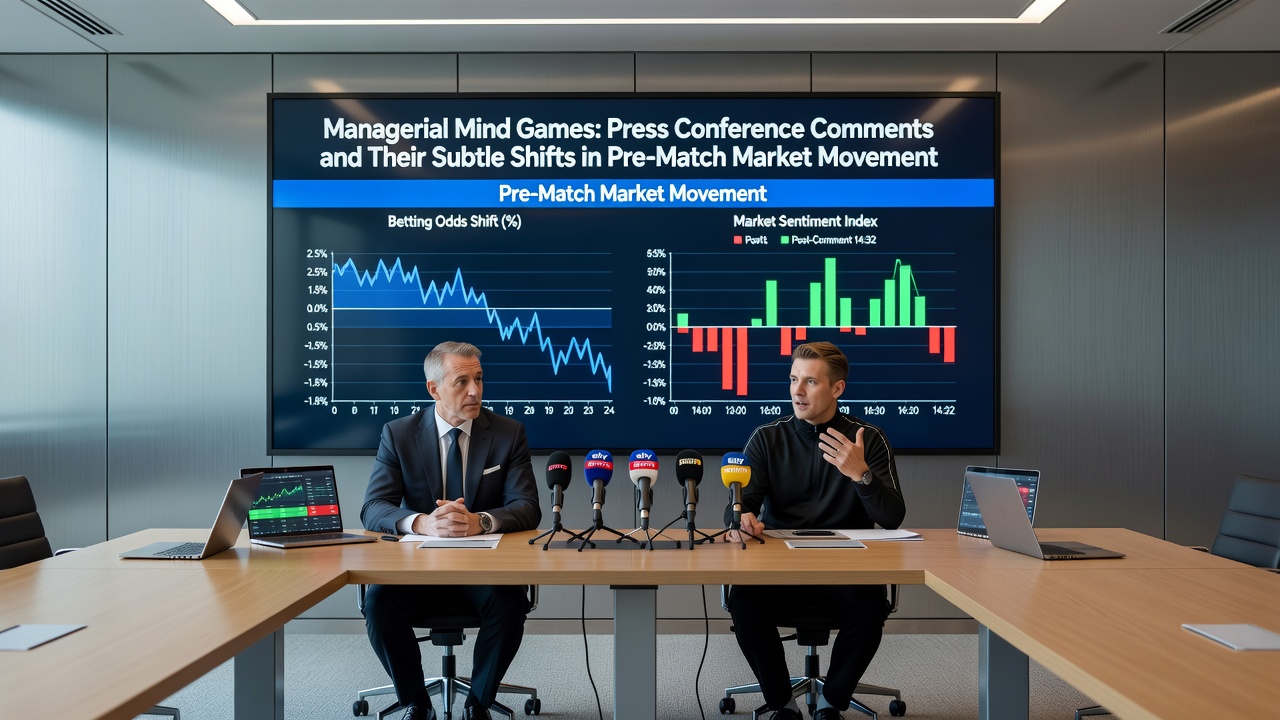 Close-up of a football manager speaking into microphones during a pre-match press conference, with journalists taking notes