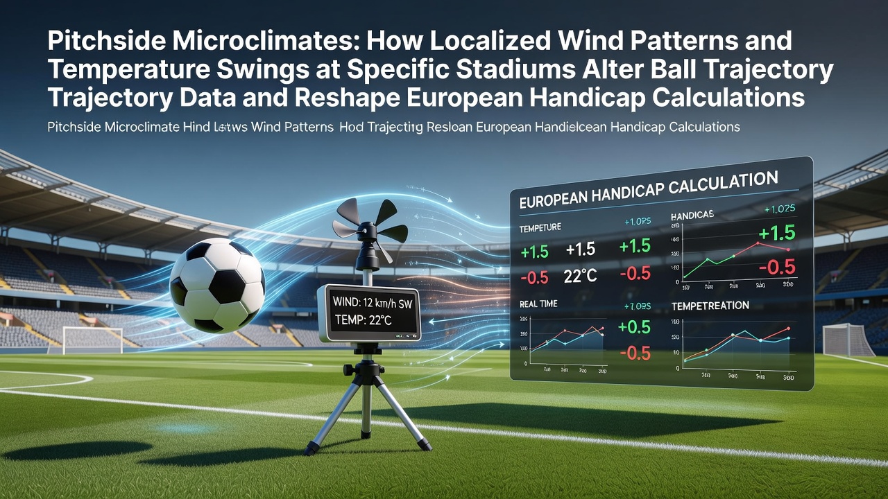 Stadium pitch showing wind patterns and temperature variations affecting football gameplay