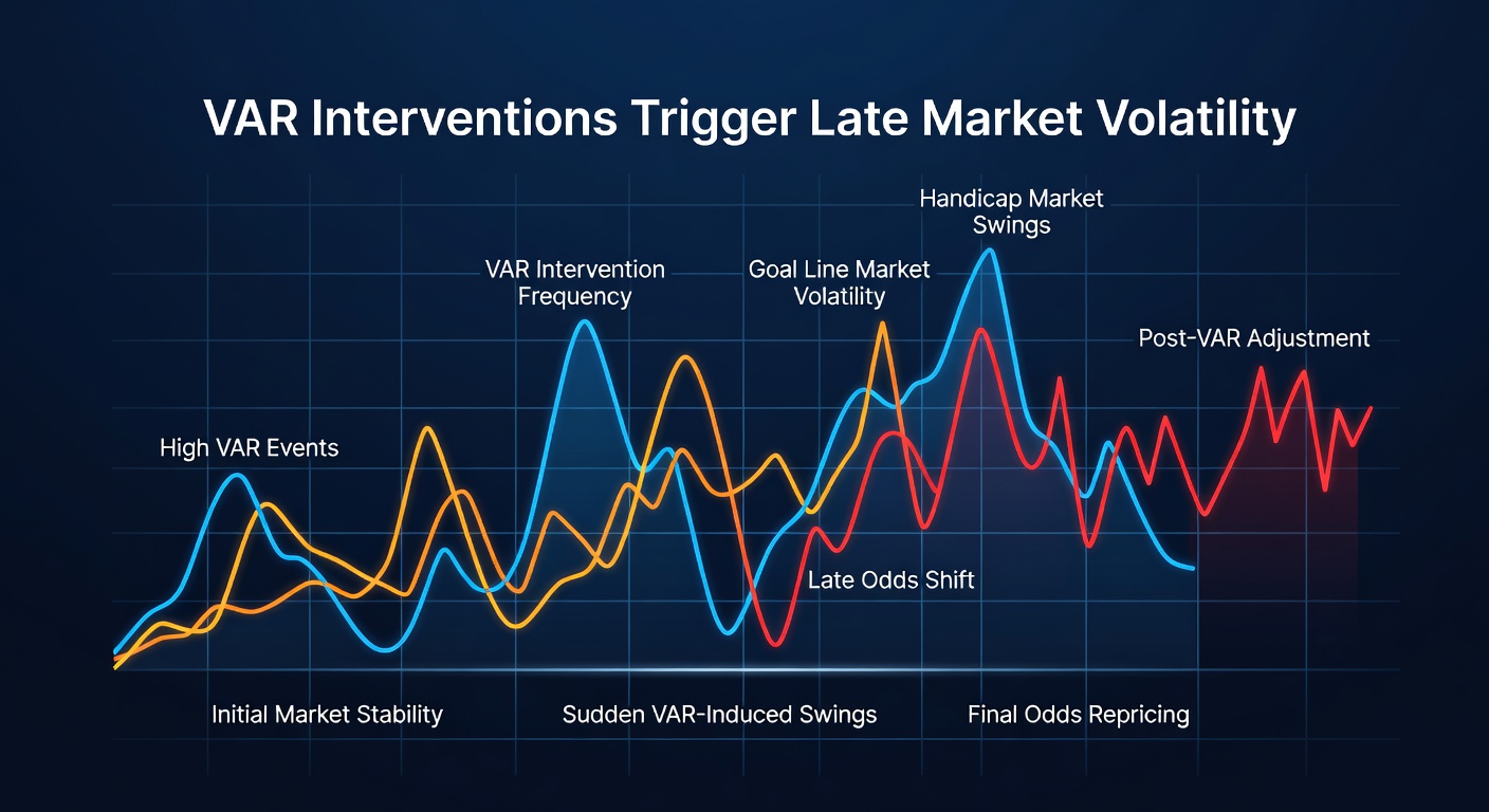VAR review screen showing a late goal decision during a Premier League match affecting live betting markets