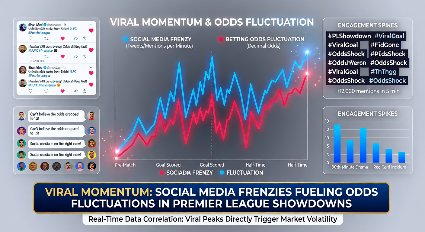 Graph illustrating sharp Premier League odds movements coinciding with social media engagement spikes during a tense March 2026 fixture, with tweet volumes overlayed