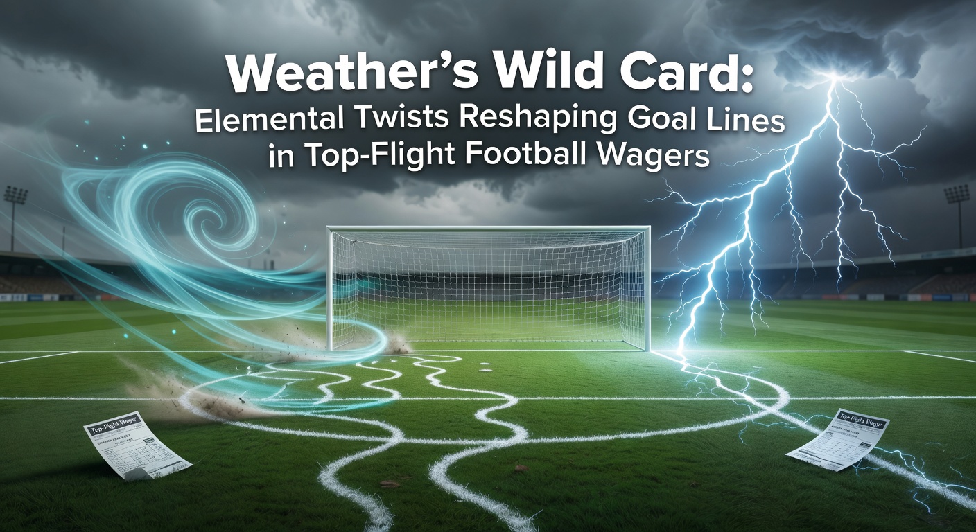 A rain-drenched Premier League pitch where players slip during a high-stakes match, highlighting weather's impact on gameplay and betting lines